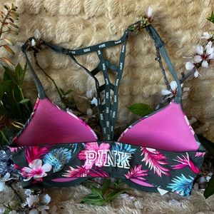 VS PINK Floral Racerback Bra | 34C, Front Clip | NWOT, Spring Summer Athletic